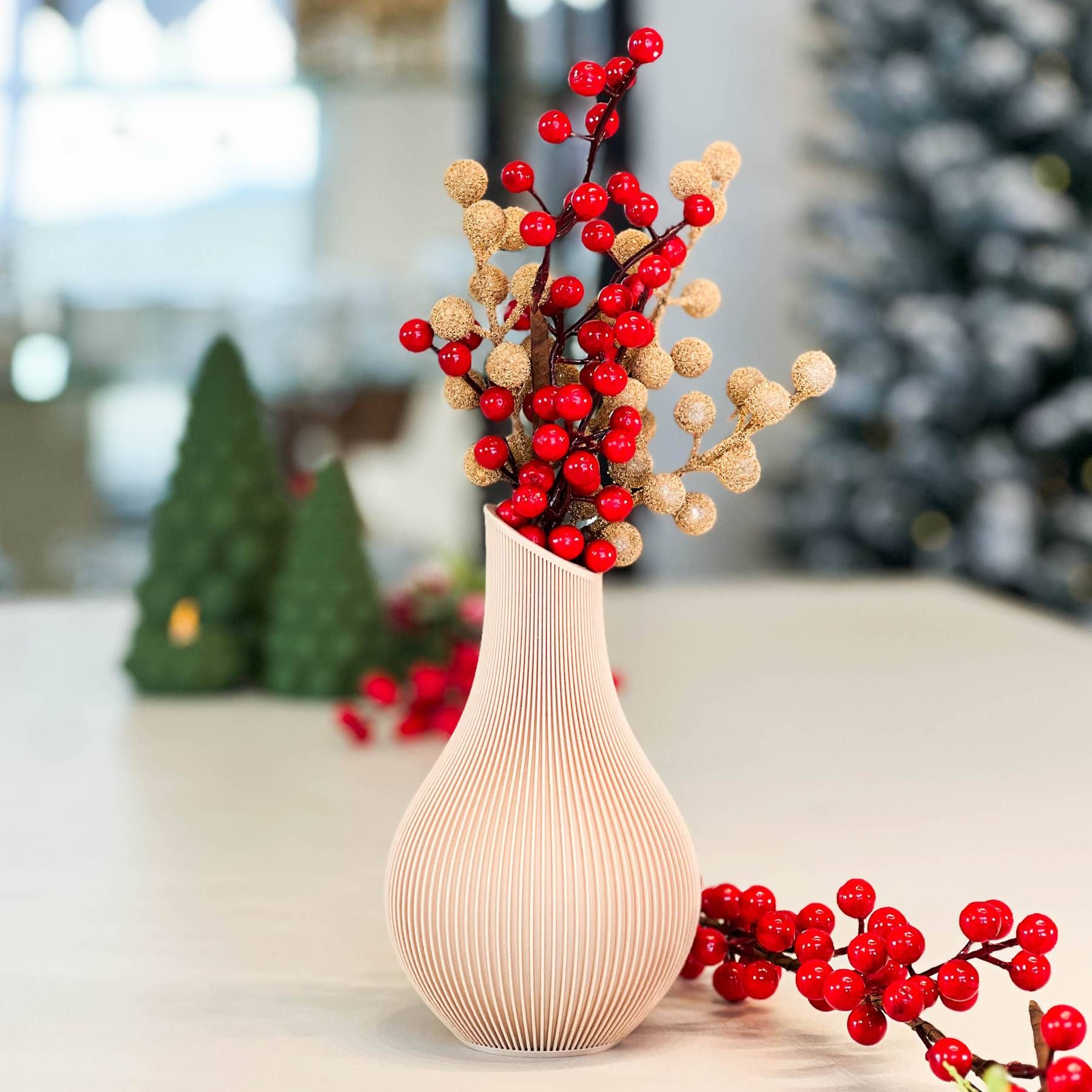 Vaso Canelado em Formato de Gota - Bege