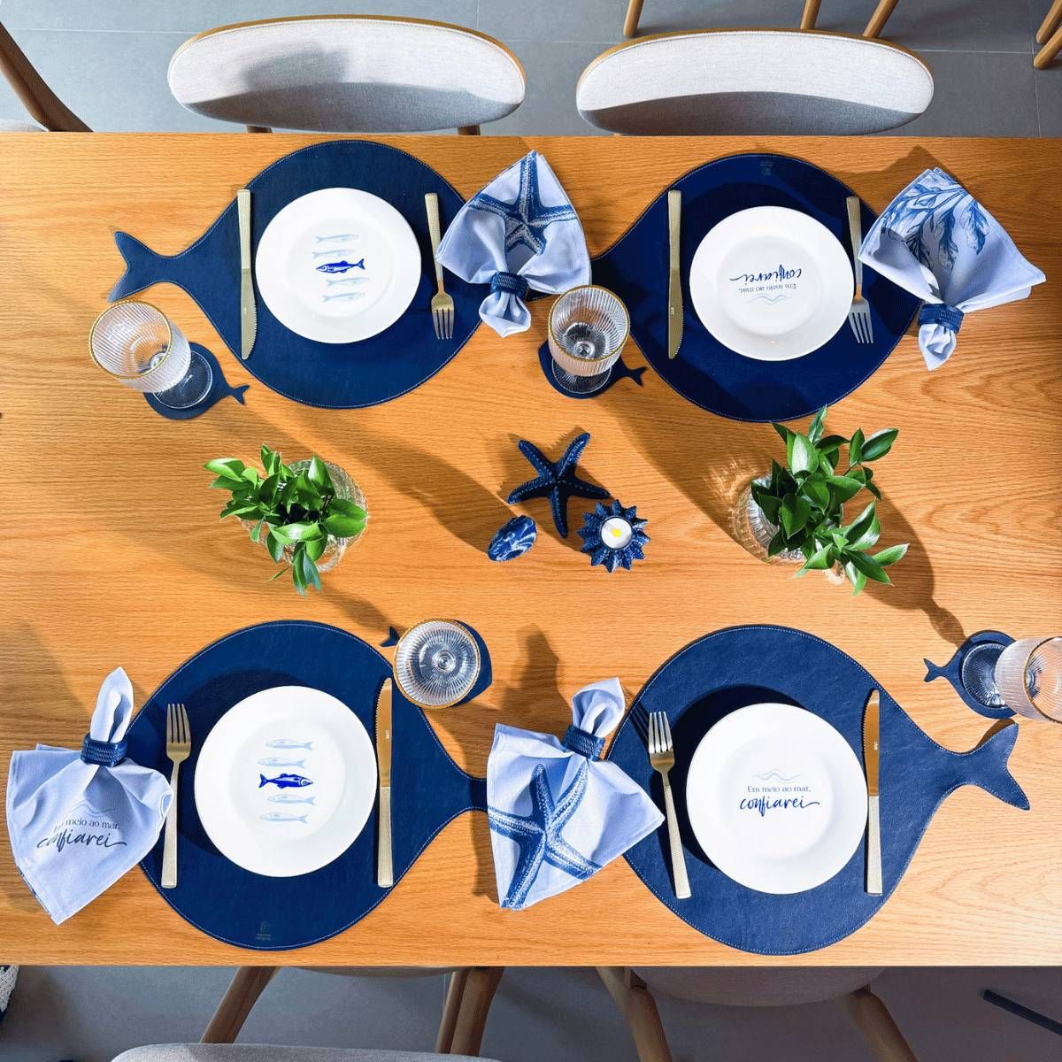 Guardanapo Azul em Linho Misto - Coleção Peixes