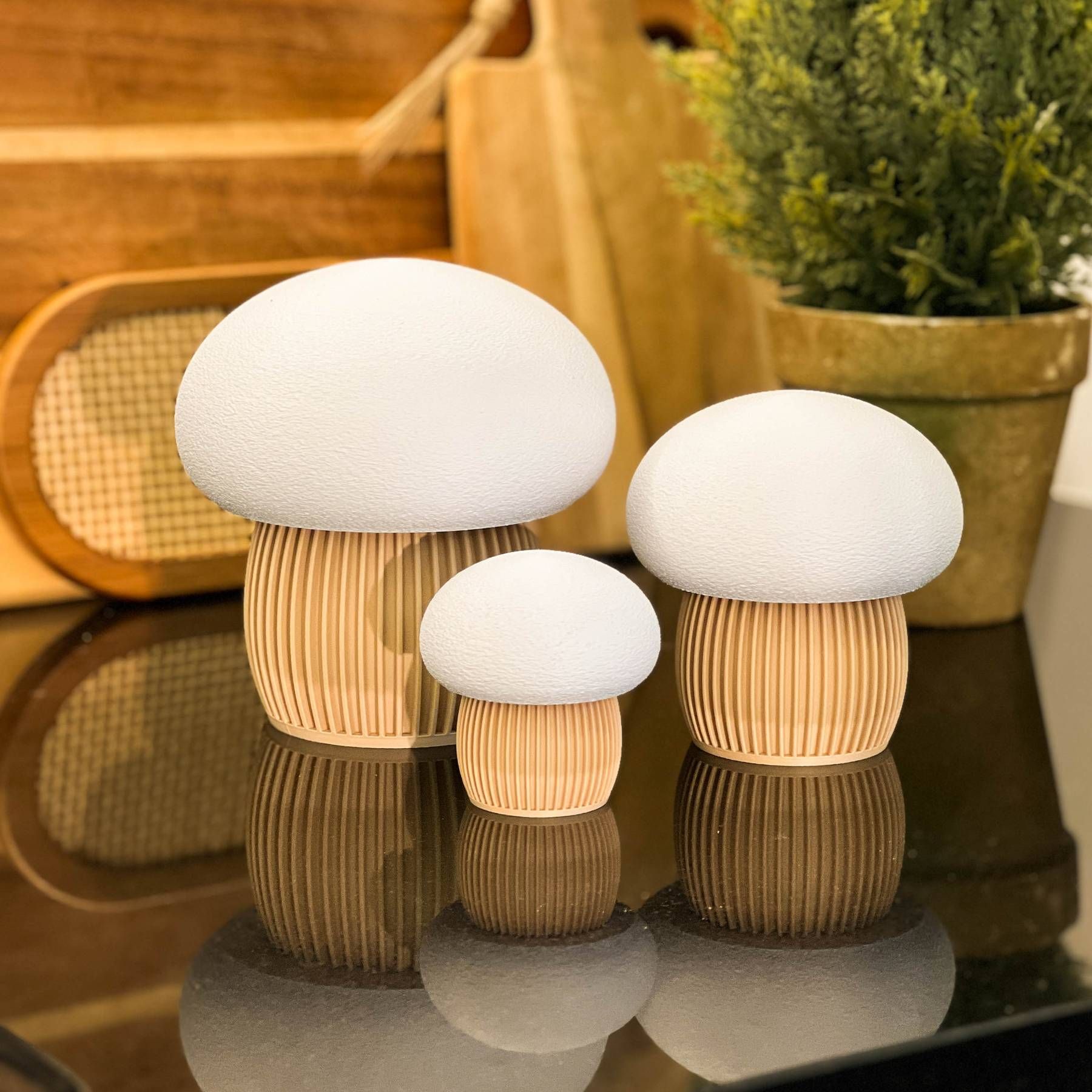 Kit 3 Recipientes Decorativos em Formato de Cogumelos