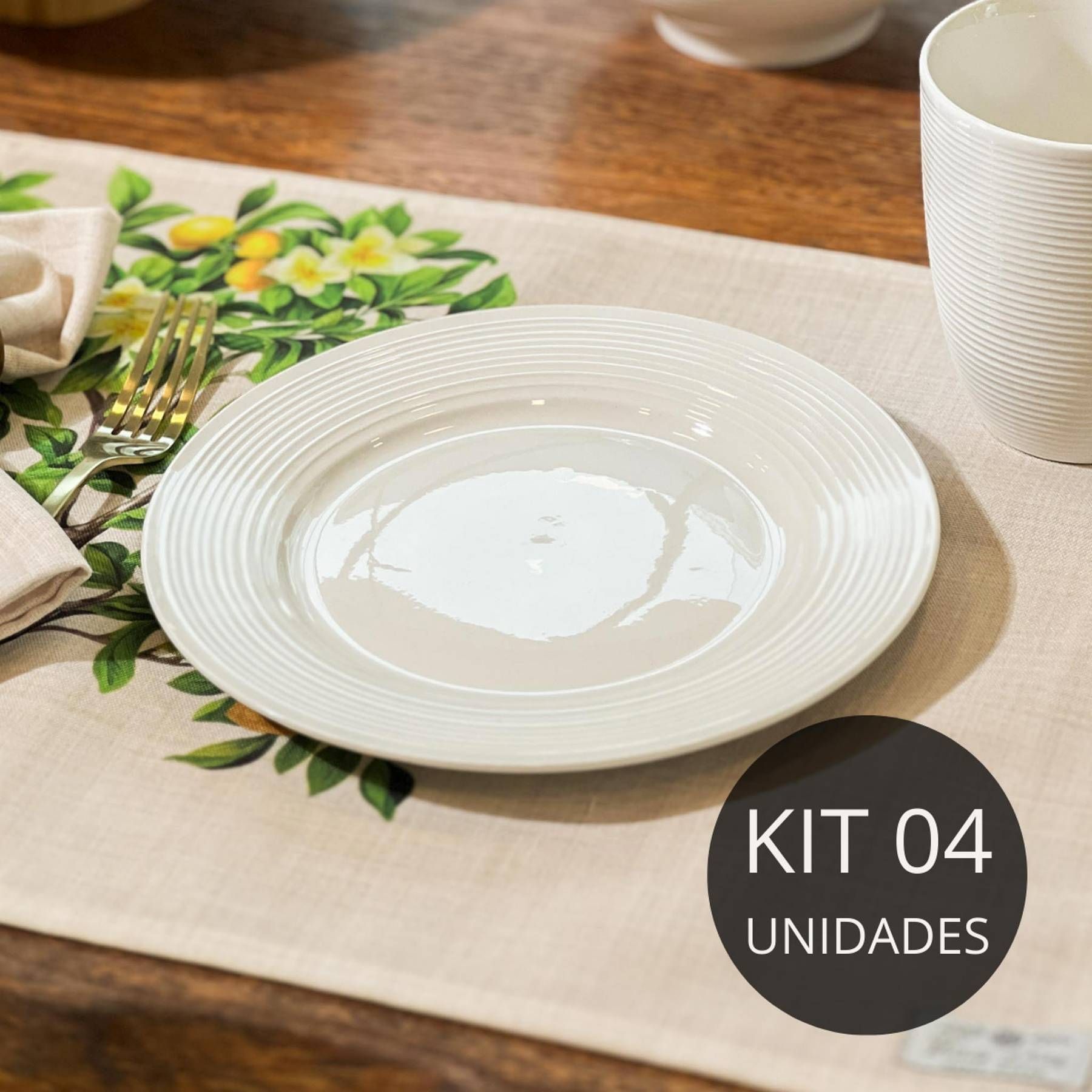 Kit 4 Pratos de Sobremesa Branco de Porcelana Lines