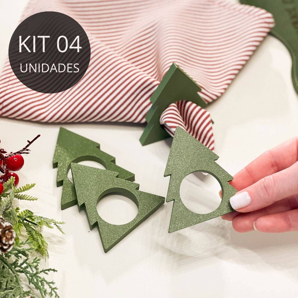 Kit 4 Porta Guardanapos Pinheiro Verde - Coleção Emanuel