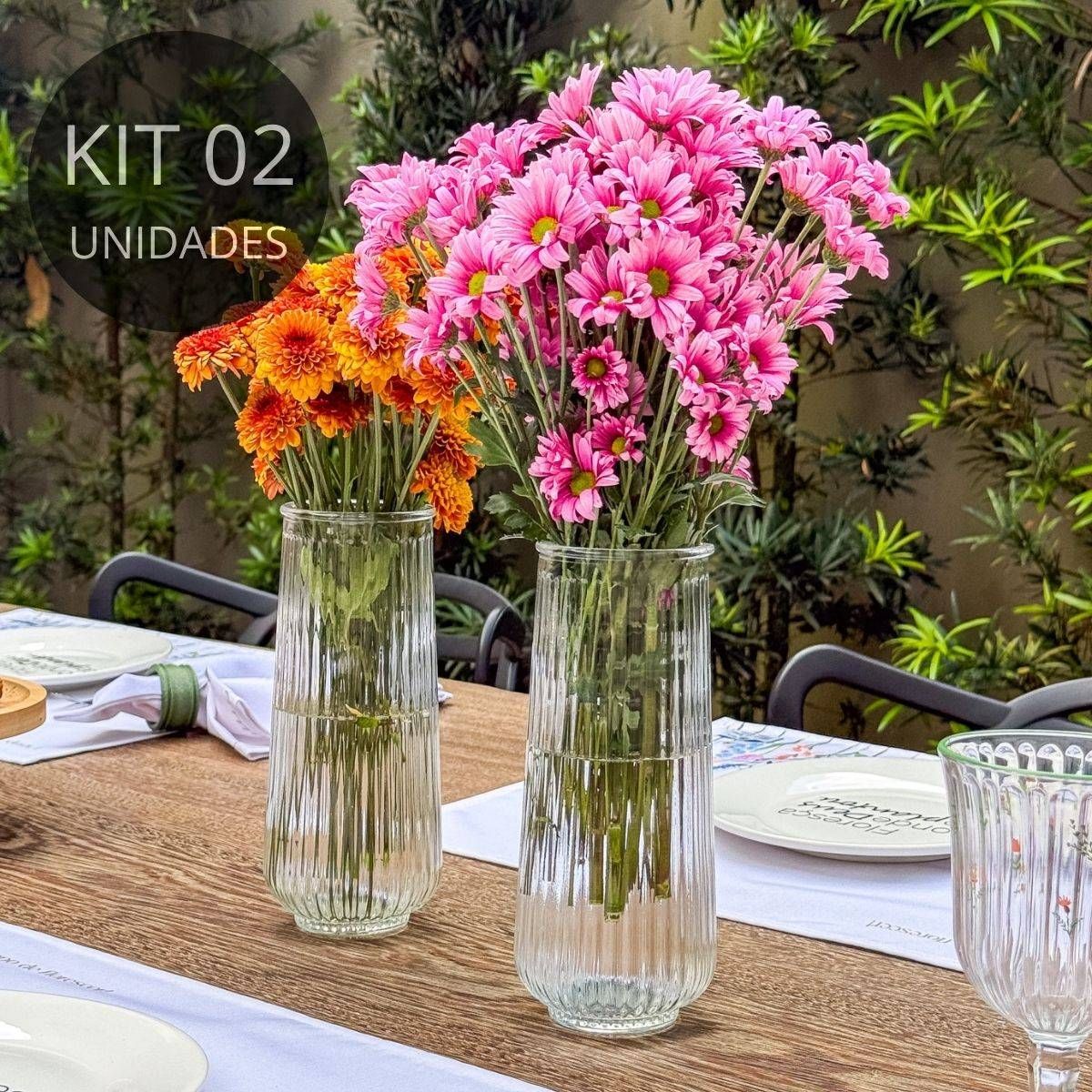 Kit 2 Vasos de Vidro Canelado Slim 20cm - 750ml