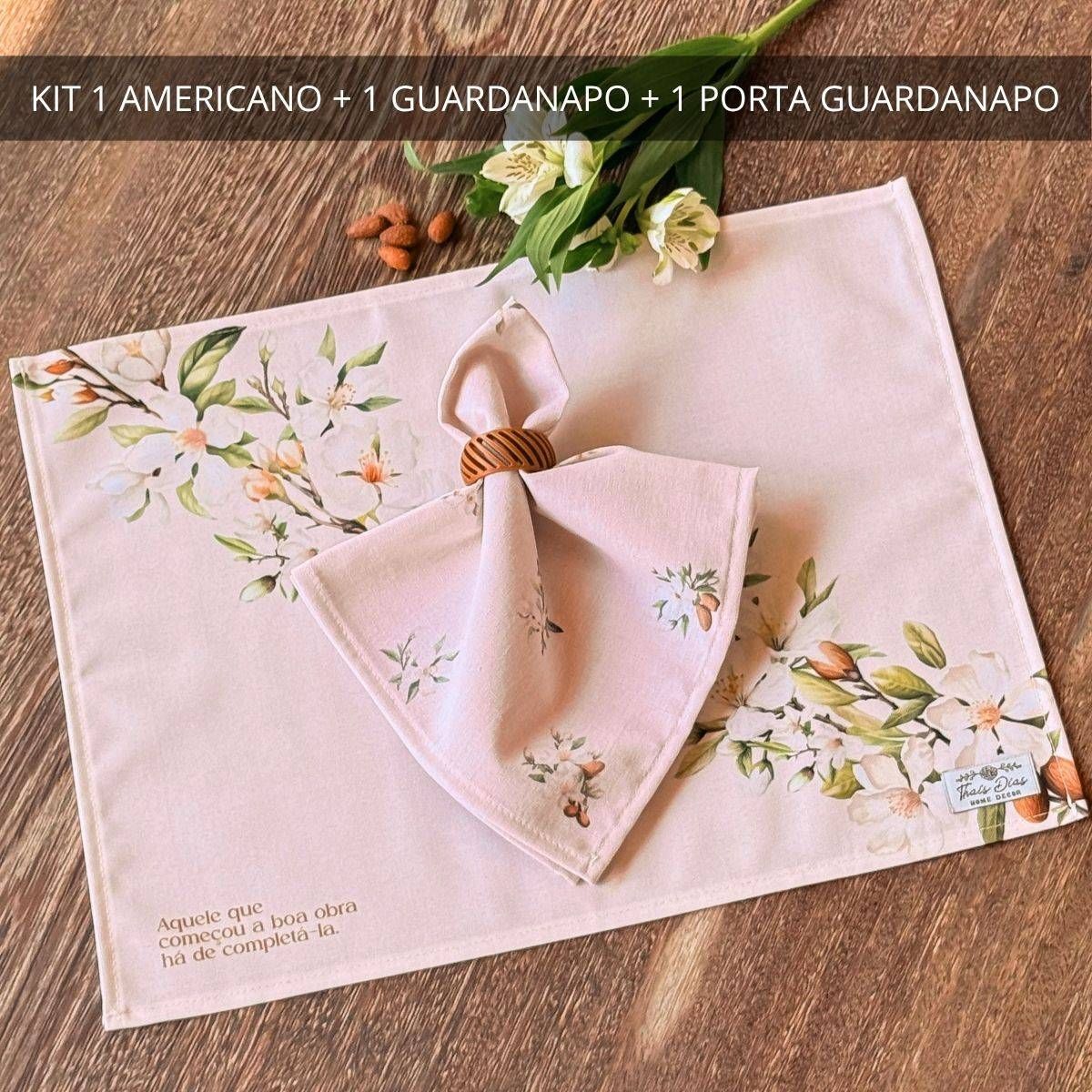 Kit 1 Americano +1 Guardanapo +1 Porta Guardanapo - Coleção Amêndoas