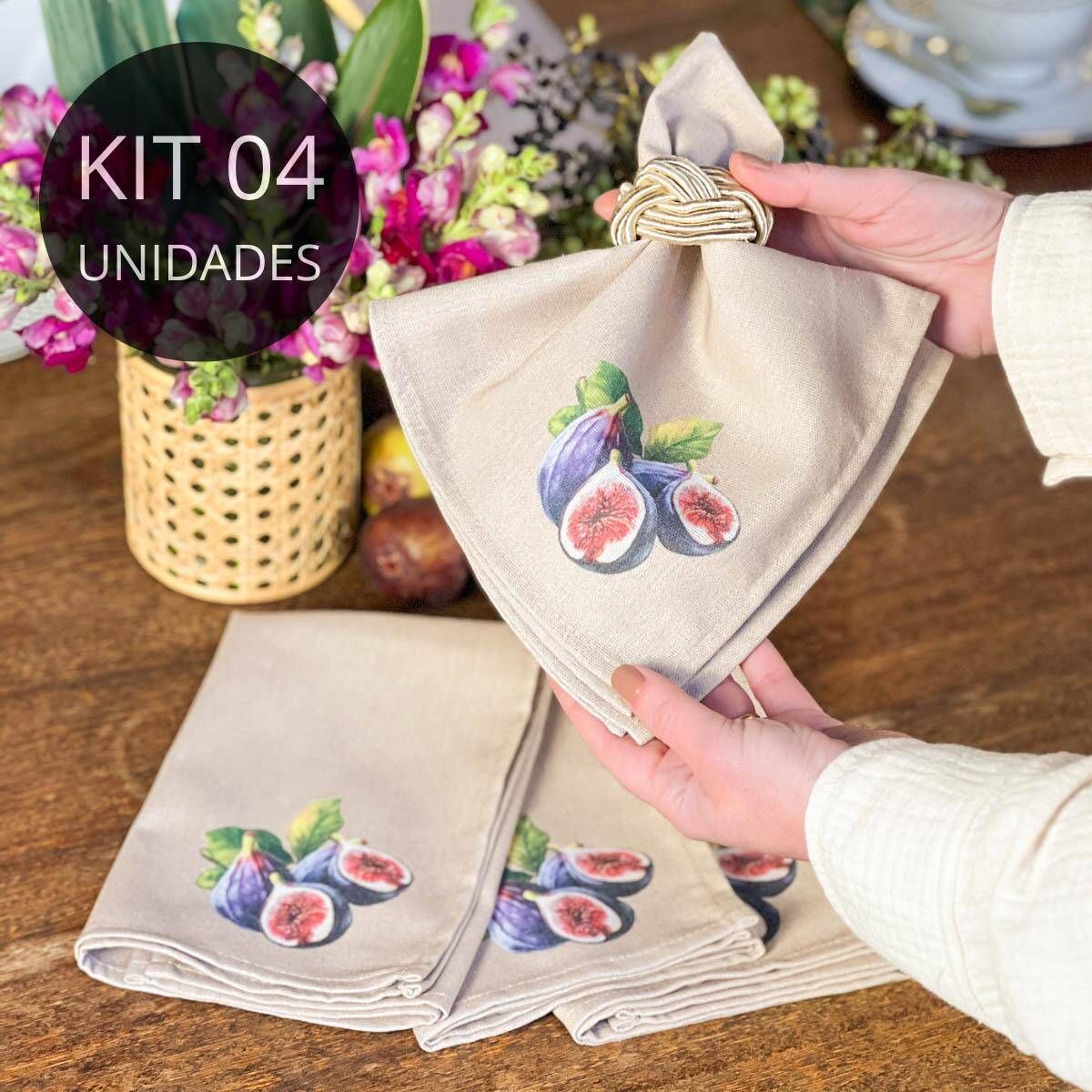 Kit 4 Guardanapos em Linho Misto - Coleção Figueira