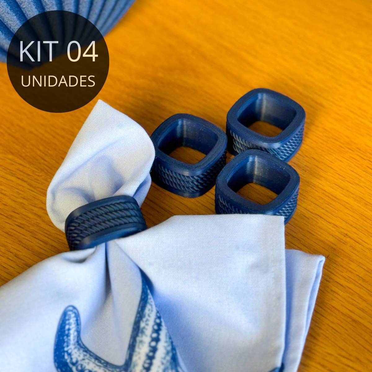 Kit 4 Porta Guardanapos Textura Cordão Azul - Coleção Peixes