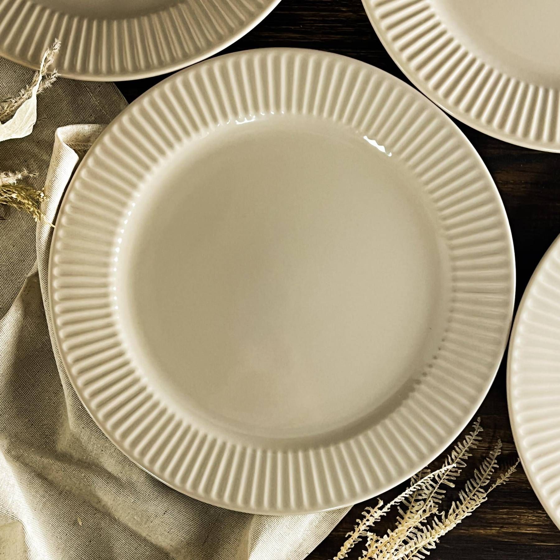 Prato Raso De Cerâmica Lines Creme 27 cm - Wolff
