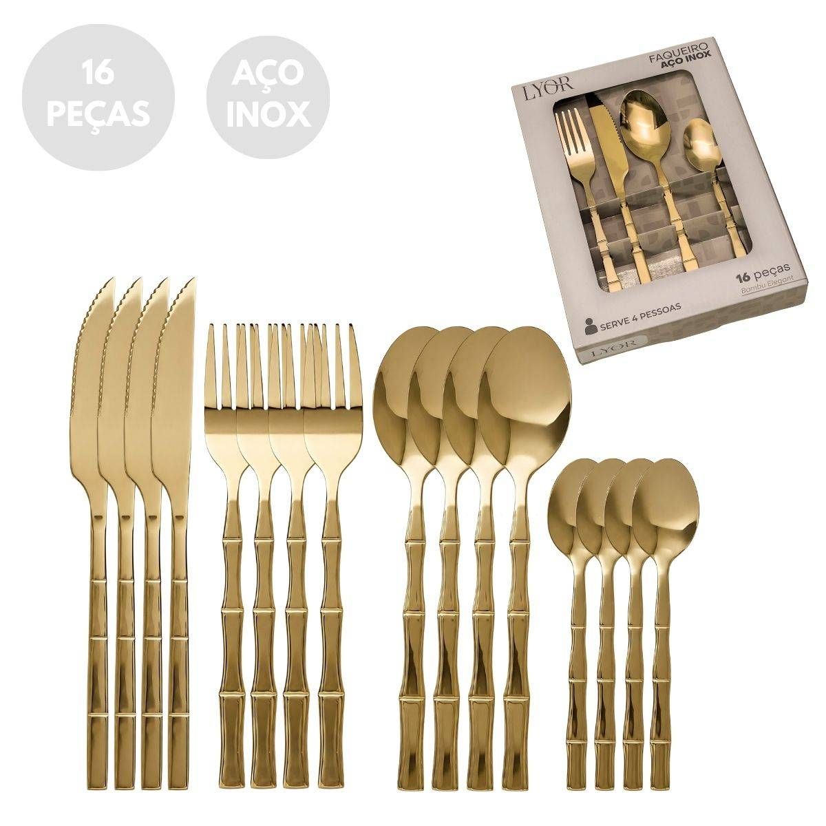 Faqueiro 16 Peças de Aço Inox Bambu Elegant - Lyor