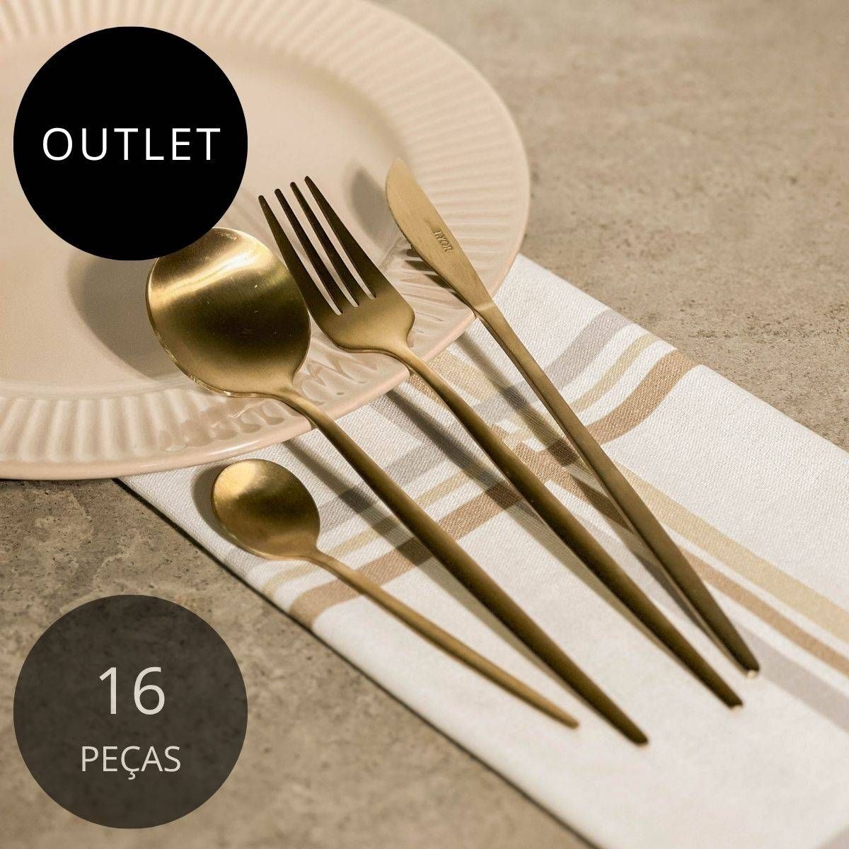 OUTLET Faqueiro 16 Peças De Aço Inox  Ópera Champanhe Premium Lyor