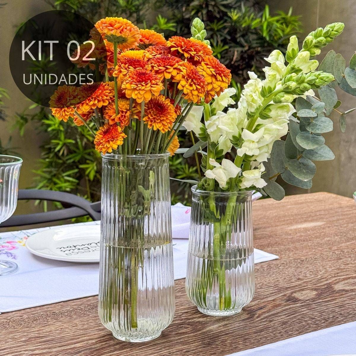 Kit 2 Vasos de Vidro Canelado Slim 550ml e 750ml
