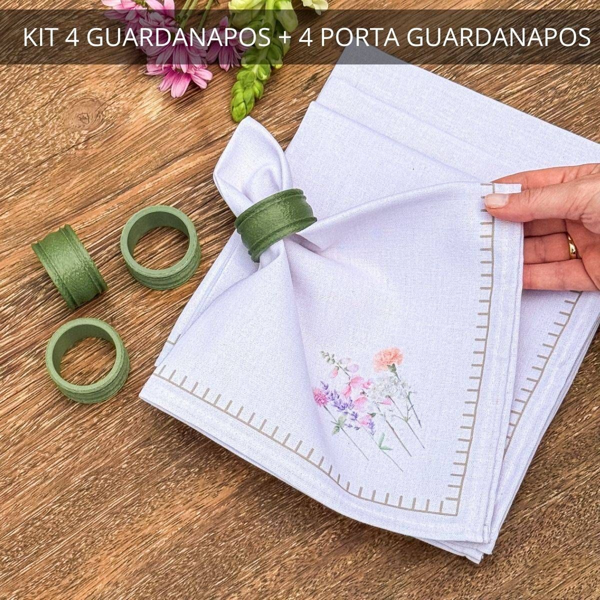 Kit 4 Guardanapos + 4 Porta Guardanapos Coleção Primavera