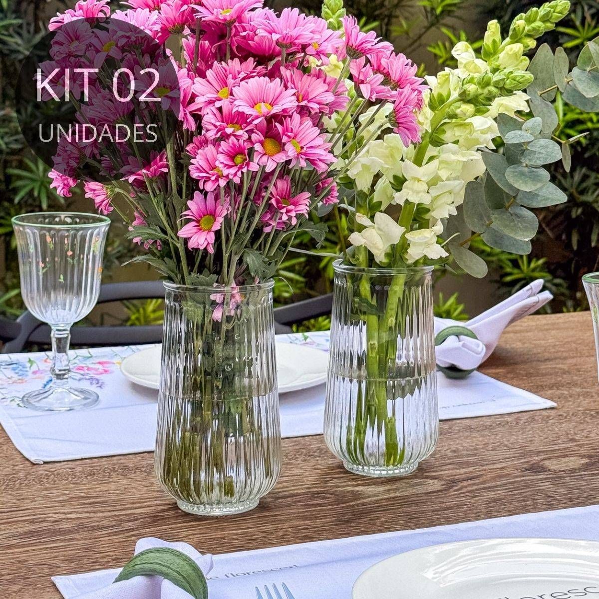 Kit 2 Vasos de Vidro Canelado Slim 15cm - 550ml