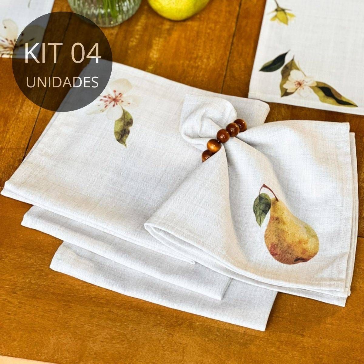 Kit 4 Guardanapos em Linho Misto - Coleção Peras