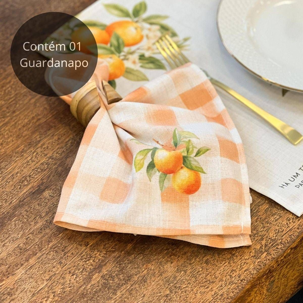 Guardanapo de Linho Xadrez Coleção Colheita - Laranjas