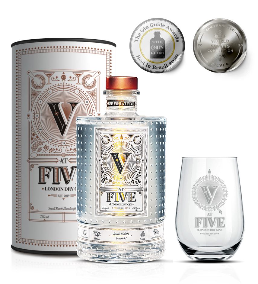 Gin At Five - London Dry - 750 ml com copo