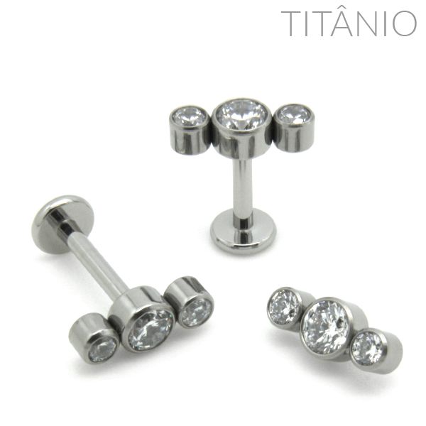Labret Cluster Triplo Reto Titânio