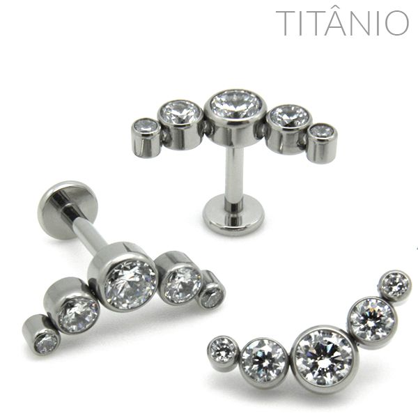 Labret Cluster Meia Lua Zircônia Titânio