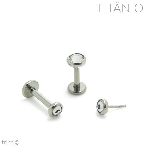 Labret Disco Flat Zirconia Push Pin Titânio