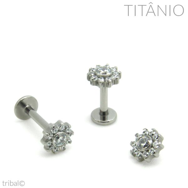 Labret Flor Zircônia 11 Pedras Titânio