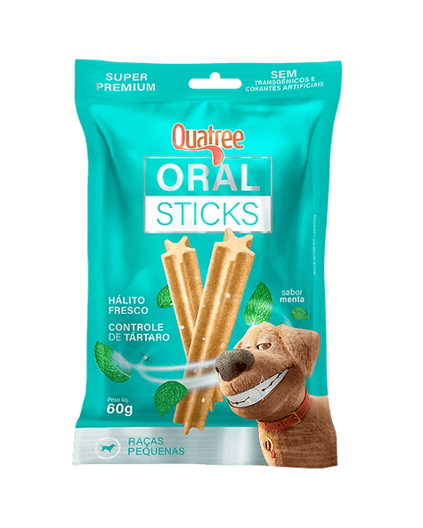 Quatree Snacks Sticks Sabor Menta para Cães Raças Pequenas 60g