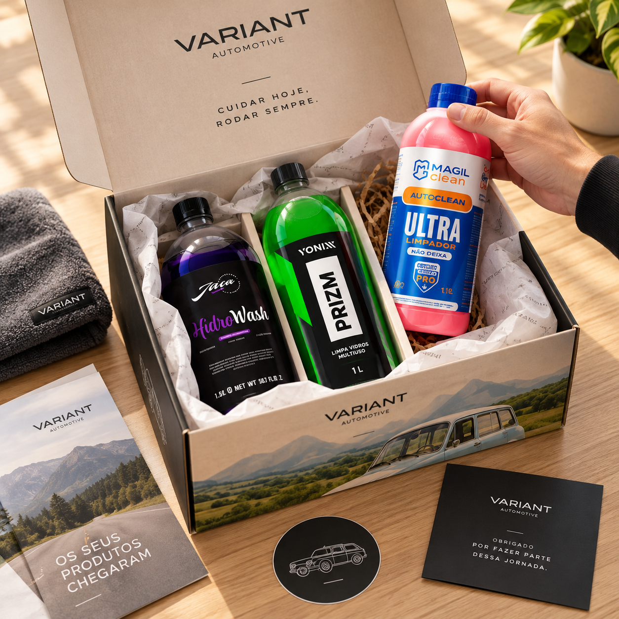 Caixa Variant Automotive com produtos premium