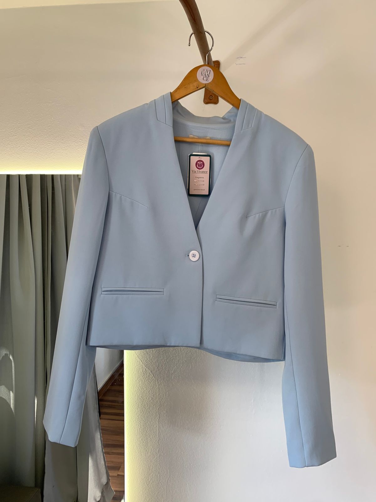 Blazer Curto S Gola Azul Claro