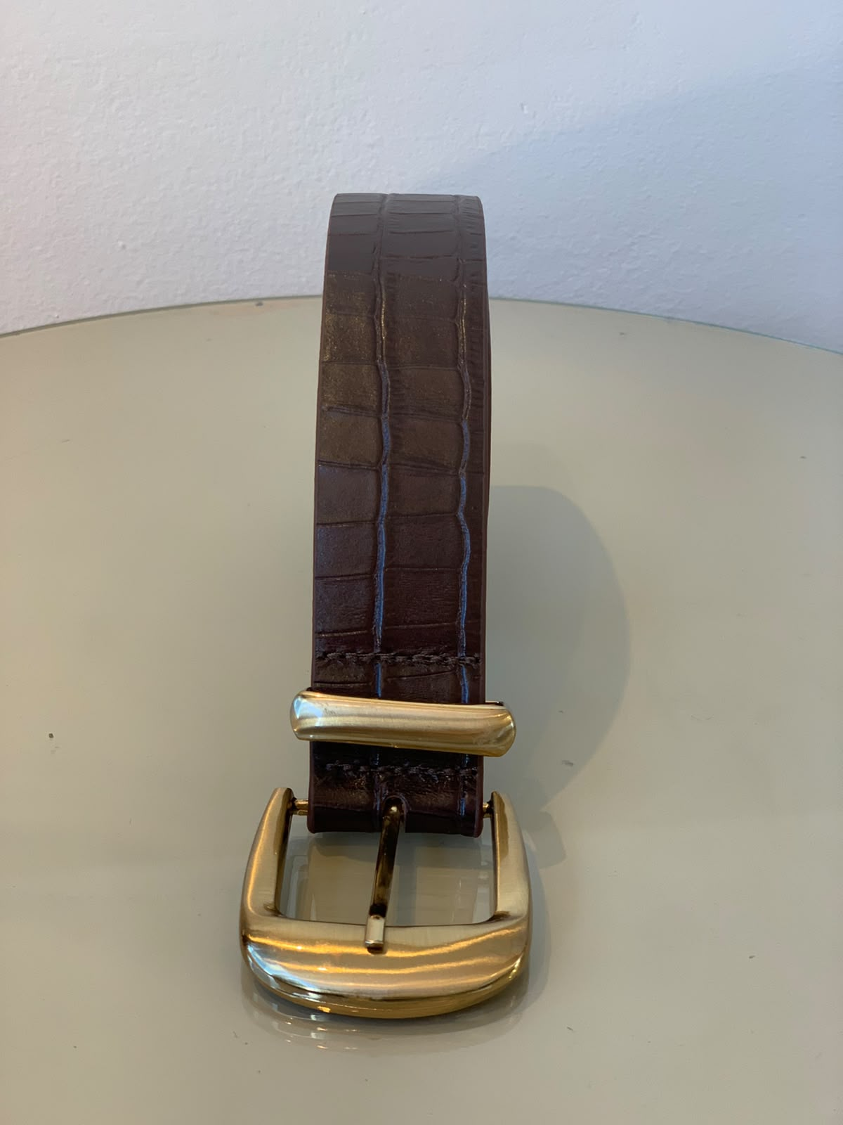 Cinto couro text dour 4cm