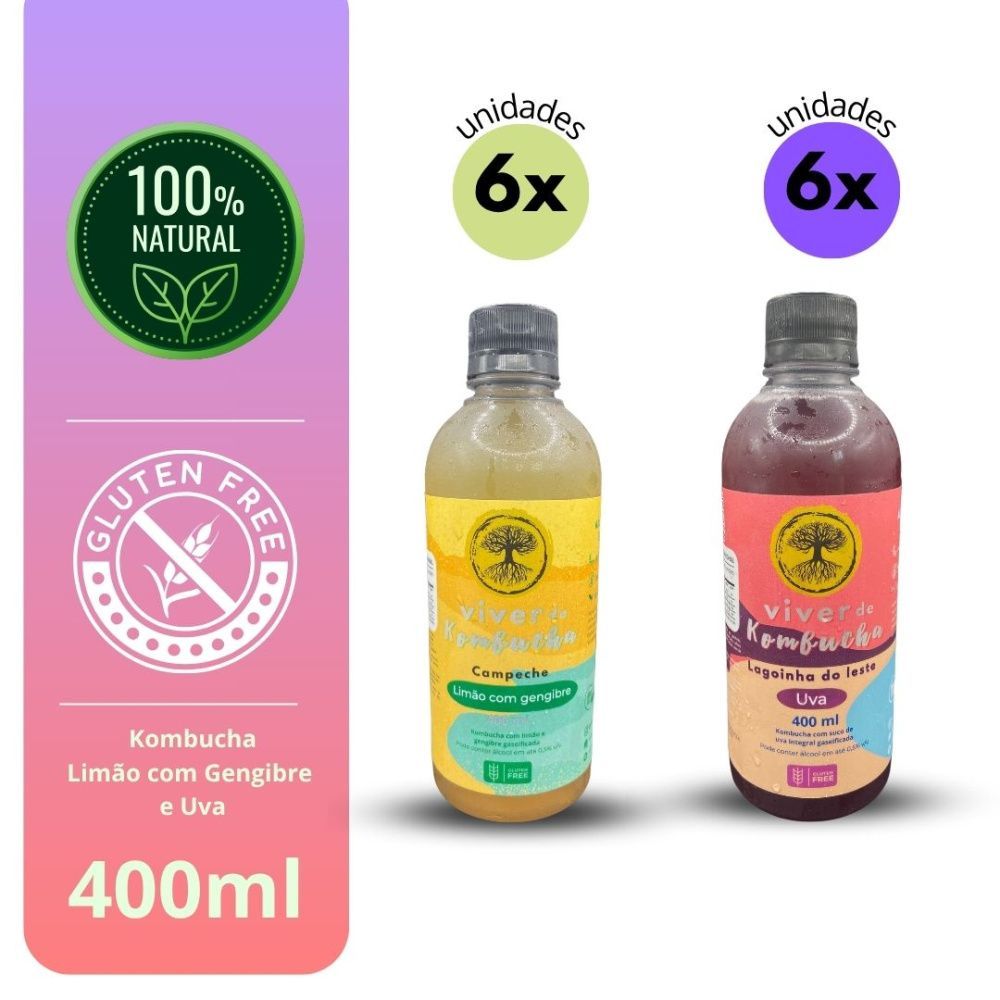 Kit Viver de Kombucha Sabor Limão e Uva