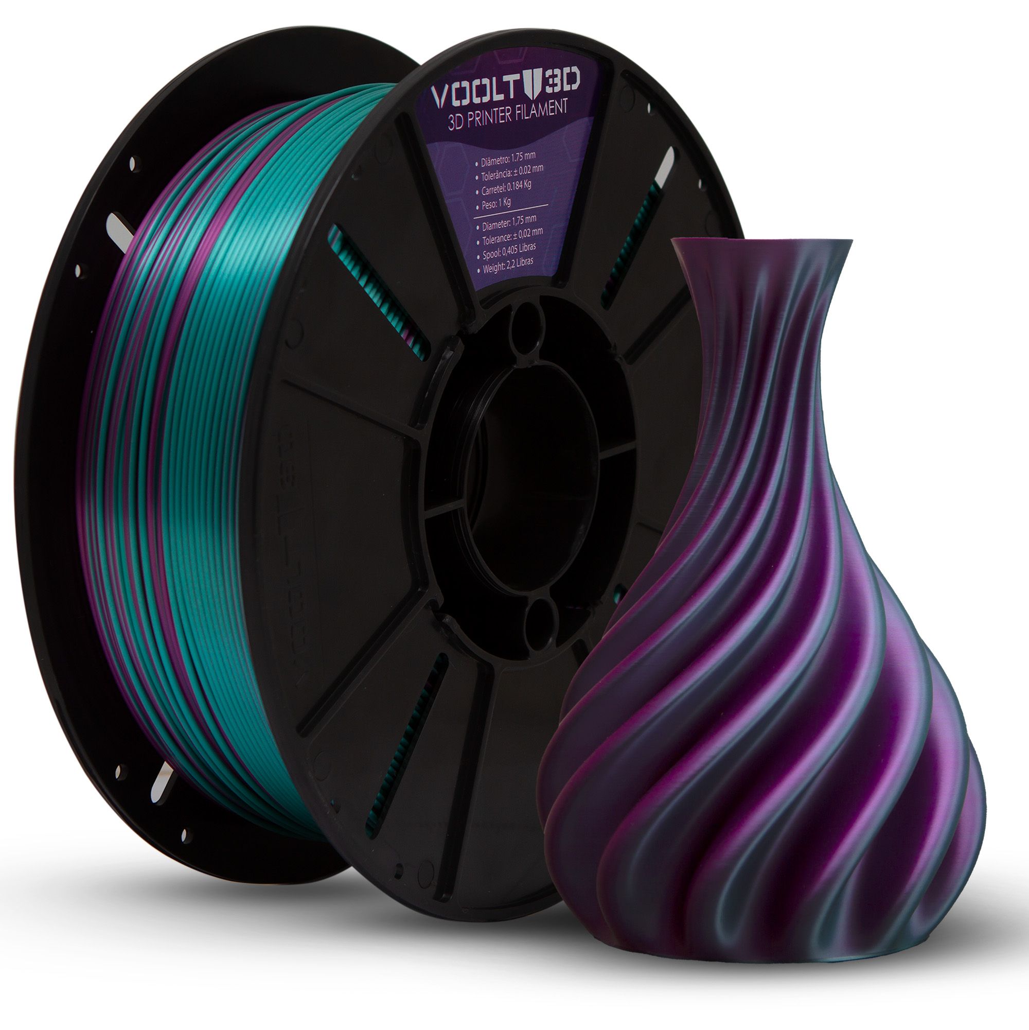 Filamento PLA Duo Color Ametista e Verde - High Speed - 1,75mm 1Kg