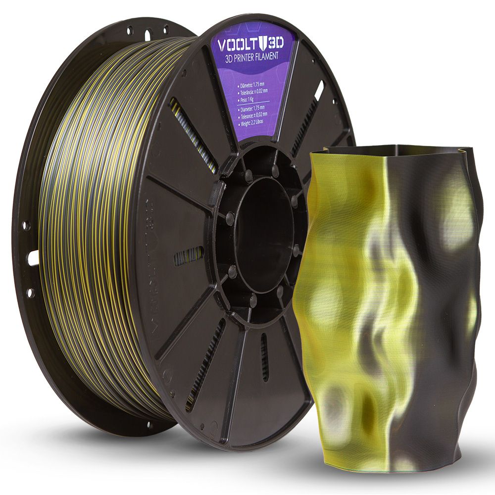 Filamento PLA Duo Color Dourado e Preto V-Silk - High Speed - 1,75mm 1Kg