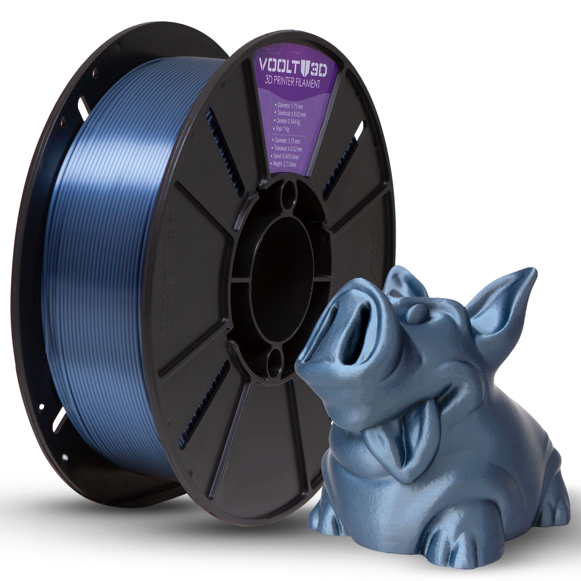 Filamento PLA Azul Titanium V-Silk 1,75mm - High Speed - 1Kg