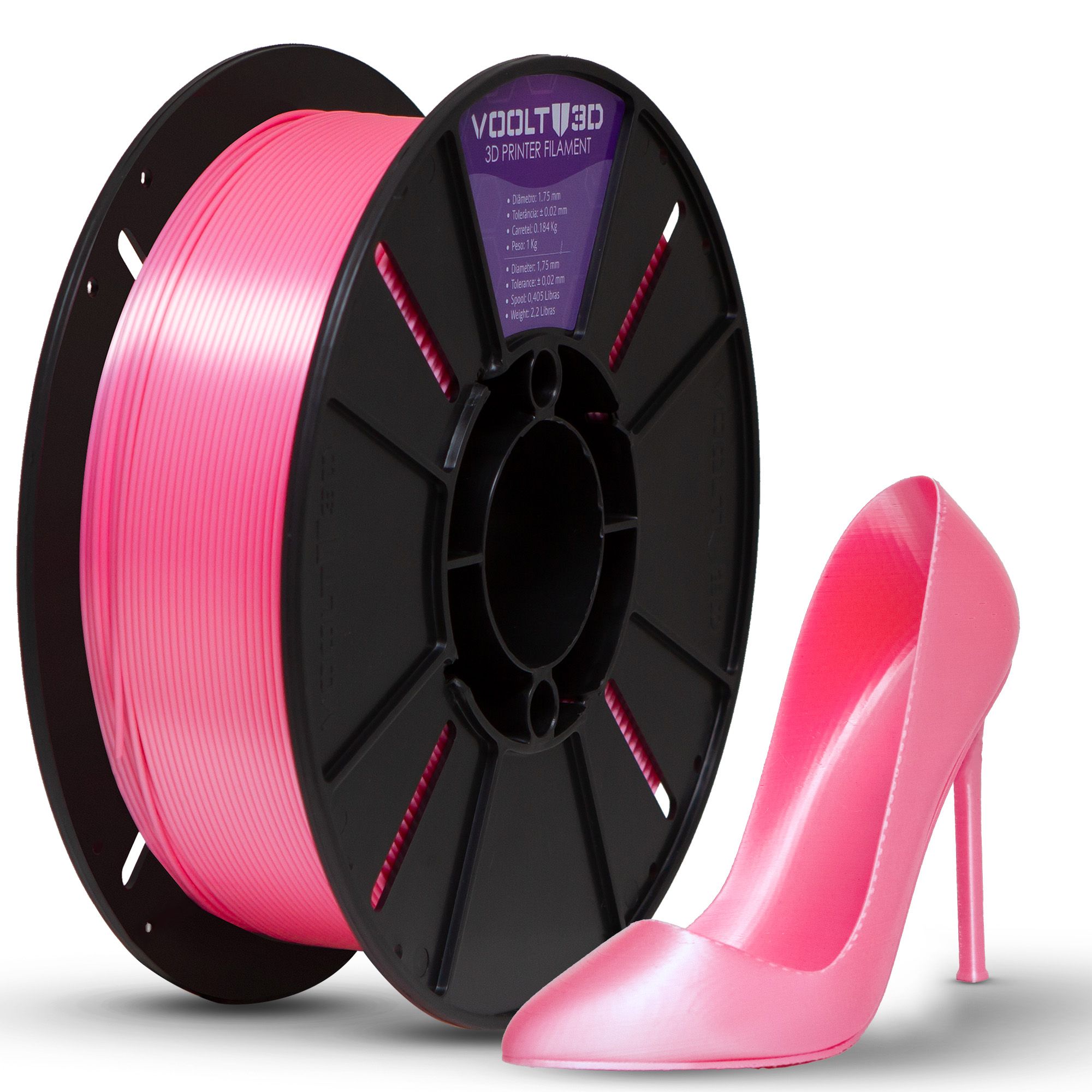 Filamento PLA Rosa Chiclete V-Silk - High Speed - 1,75mm 1Kg