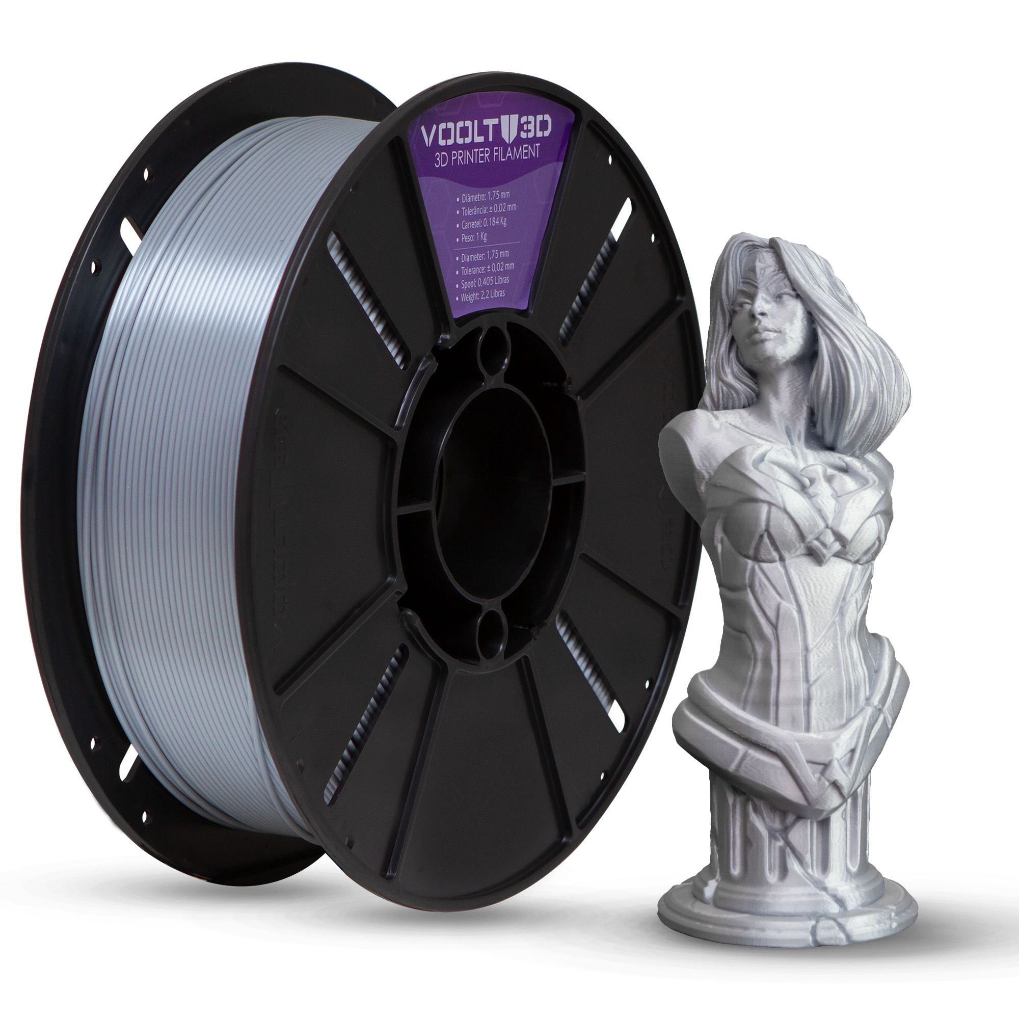 Filamento PLA Alumínio V-Silk - High Speed - 1,75mm 1Kg