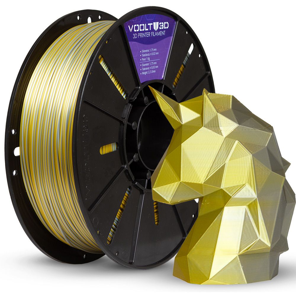Filamento PLA Duo Color Alumínio e Dourado V-Silk - - High Speed - 1,75mm 1Kg