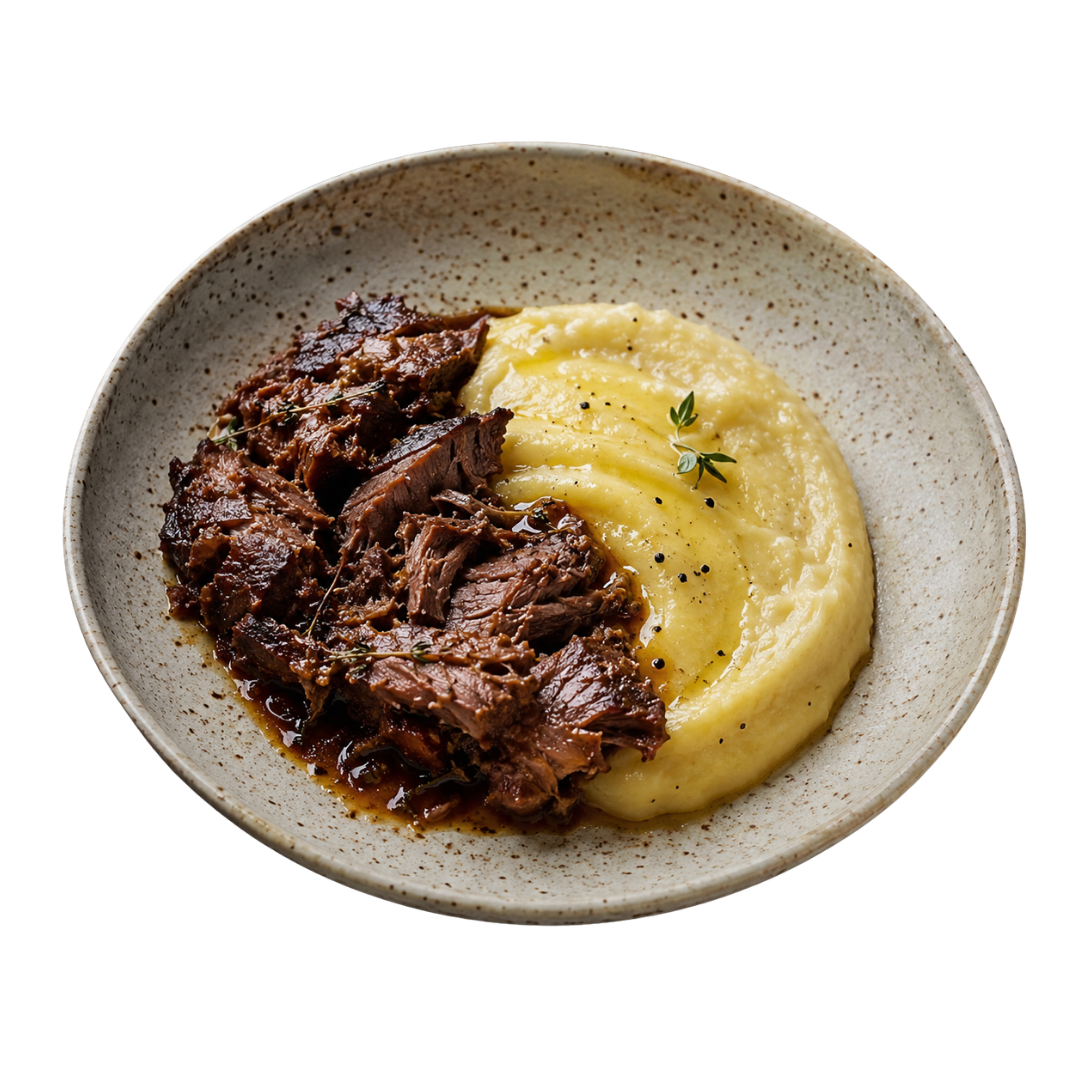 Paleta de cordeiro com aligot de mandioquinha