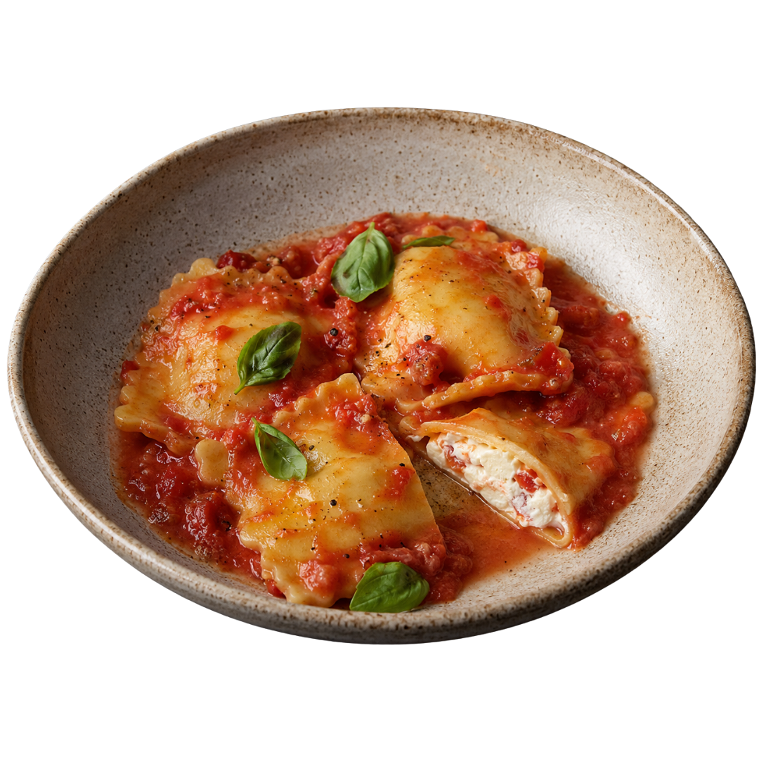 Ravioli caprese ao pomodoro basilico