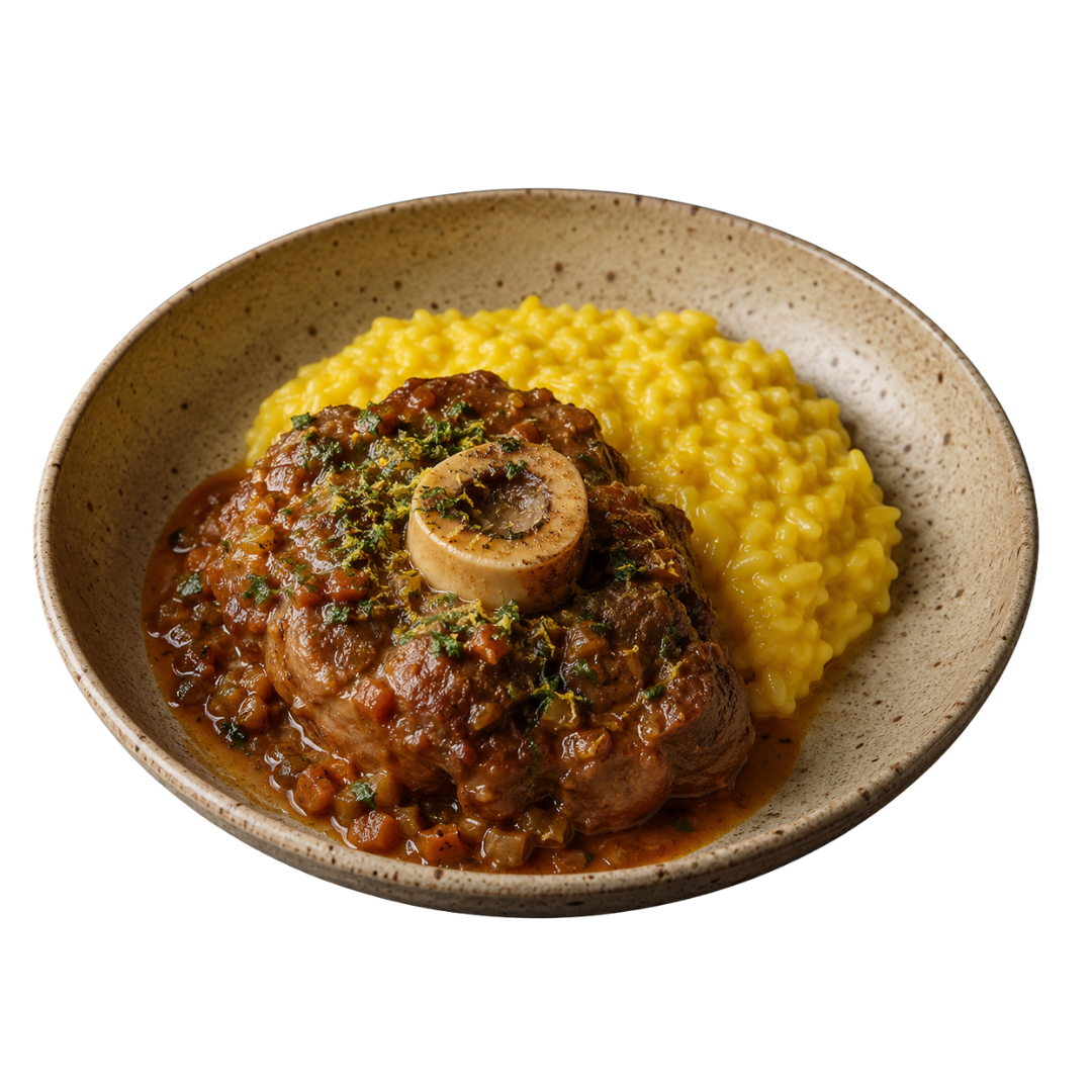 Ossobuco de vitela com gremolata e riso milanês