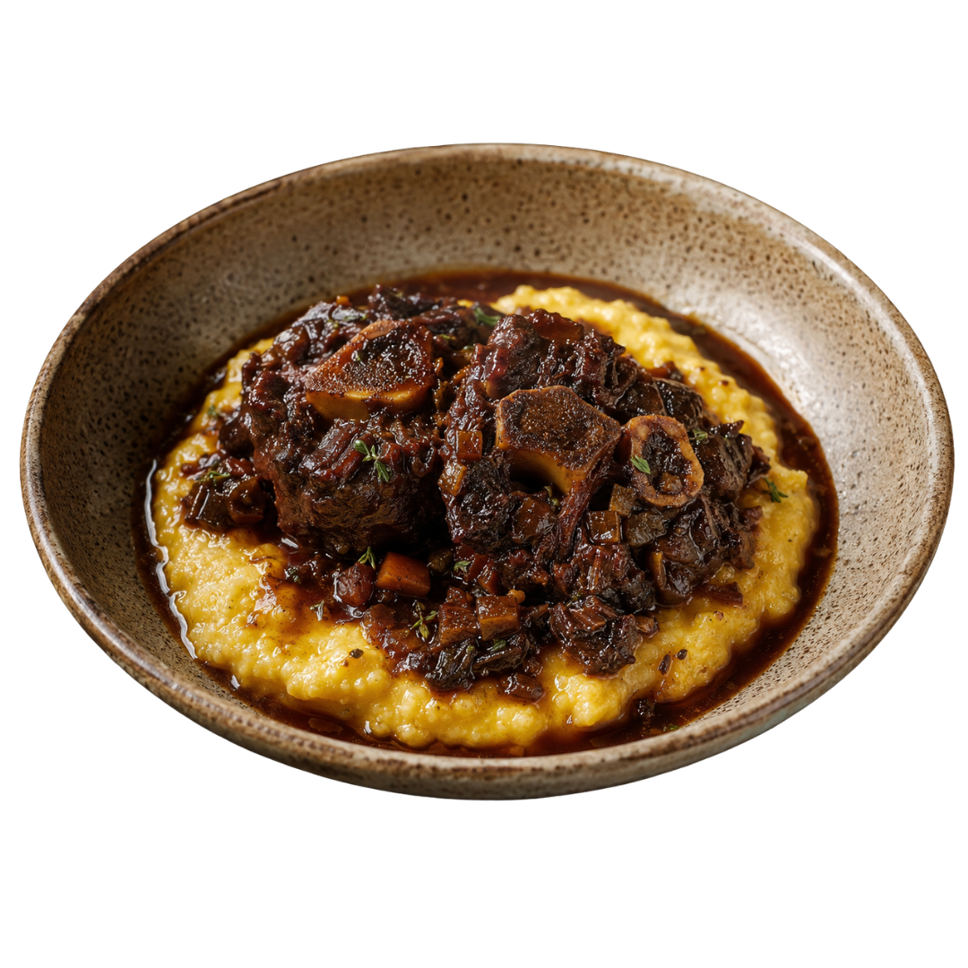 Rabada com polenta de açafrão
