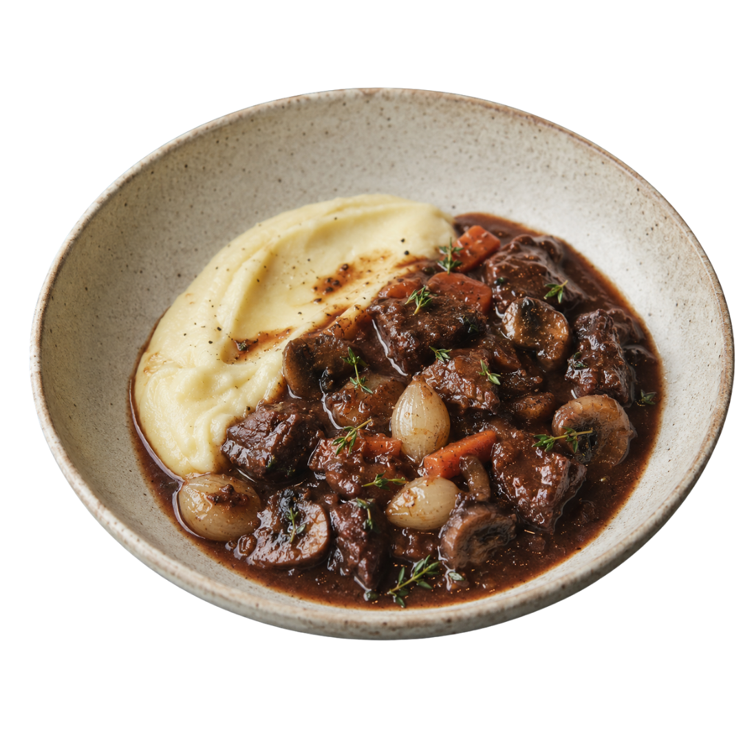 Boeuf Bourguignon com purê de batata