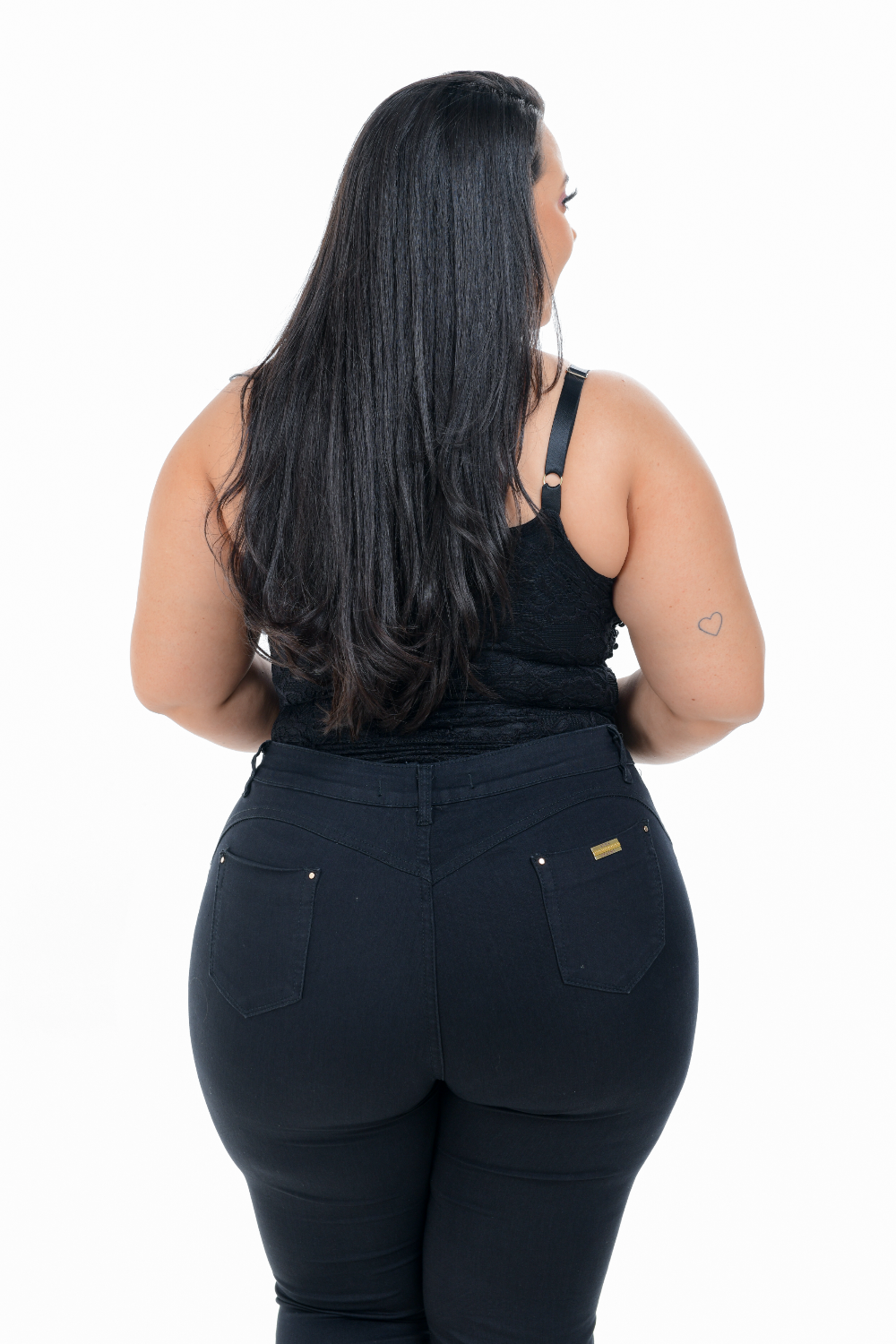Calça Feminina Jeans Skinny Preta Plus Size Cintura Alta