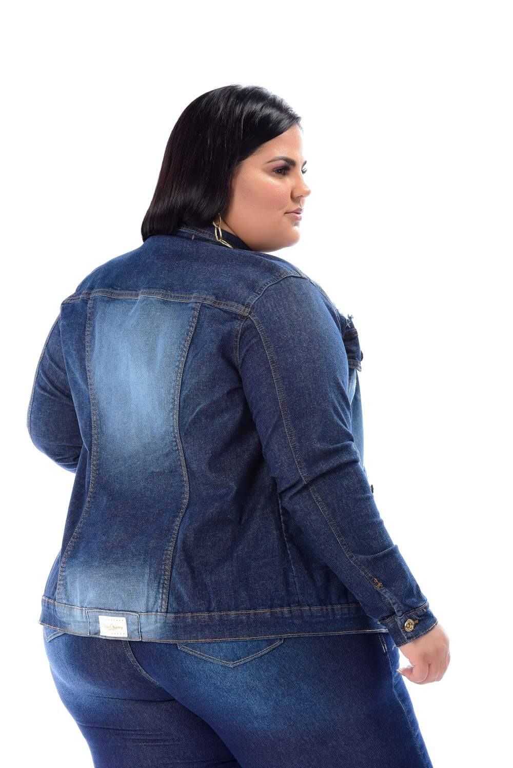 Max Jaqueta Feminina Jeans Plus Size Com Detalhes De Rasgo Xtracharmy