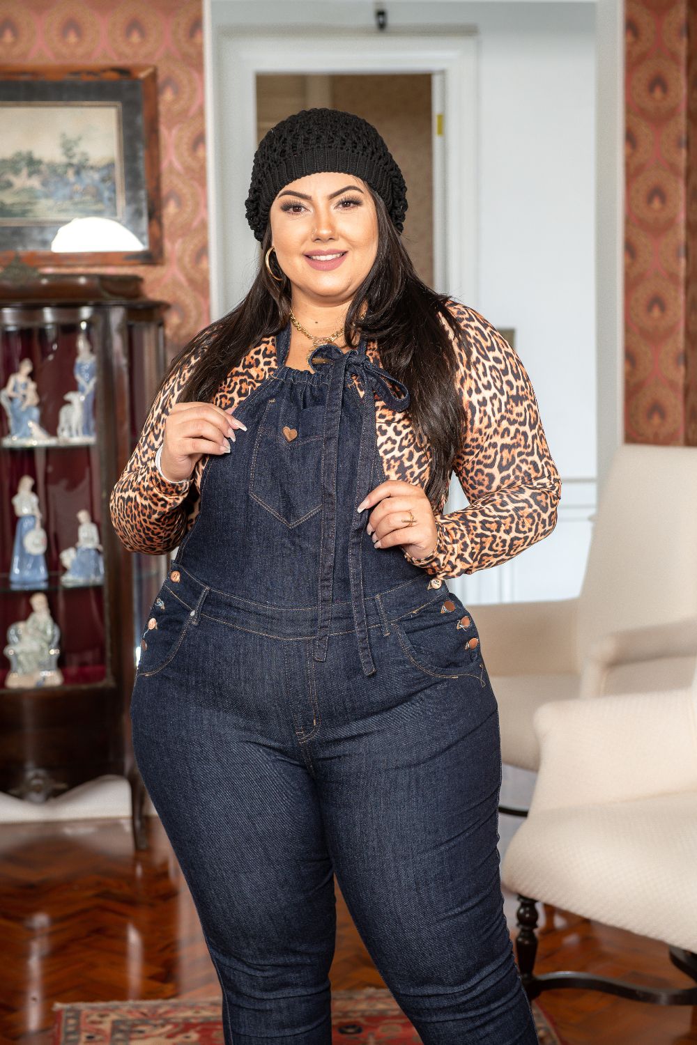 Macacão Feminino Jeans Plus Size Cintura Alta Xtracharmy
