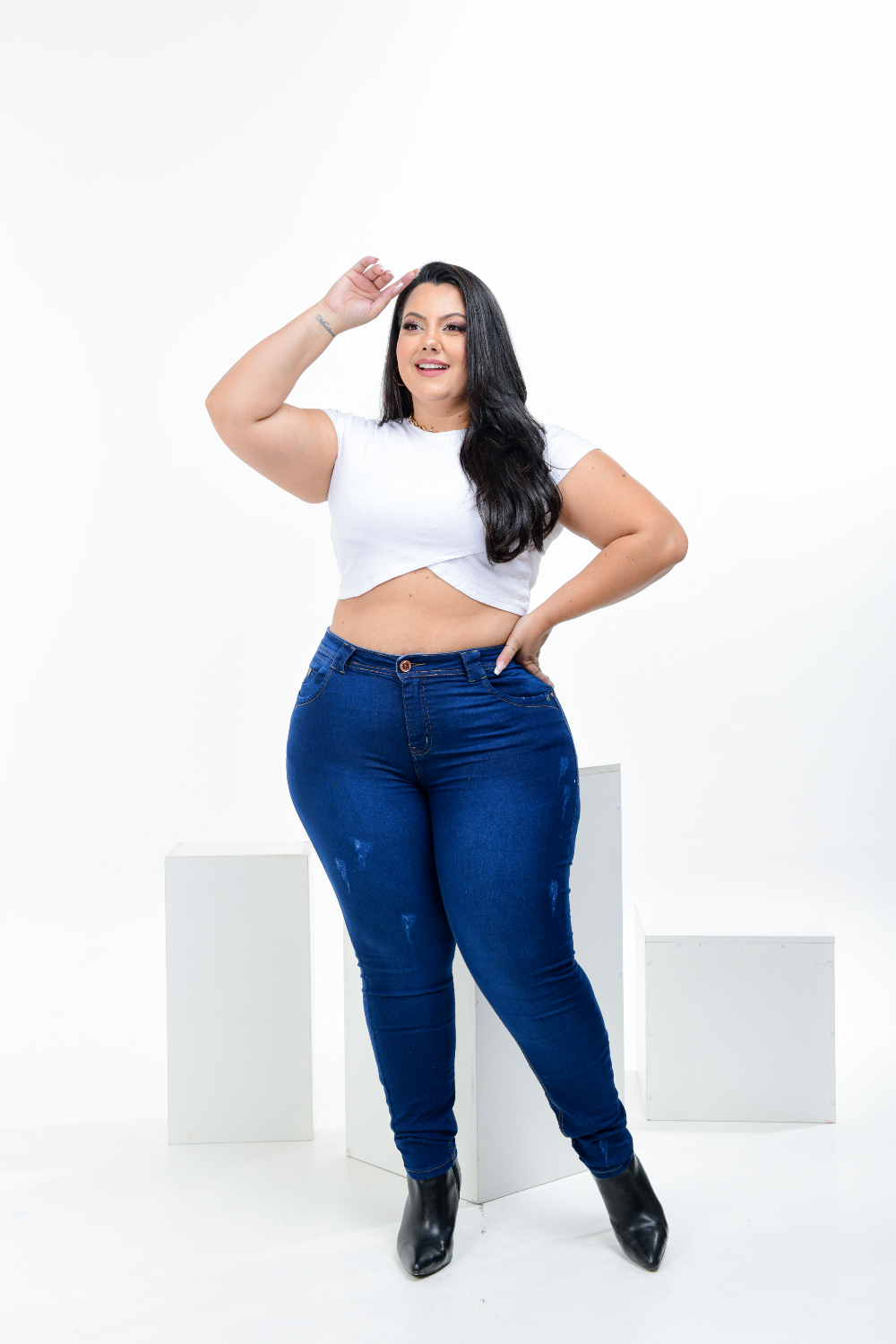 Calça Feminina Jeans Skinny Carbono Plus Size Cintura Alta