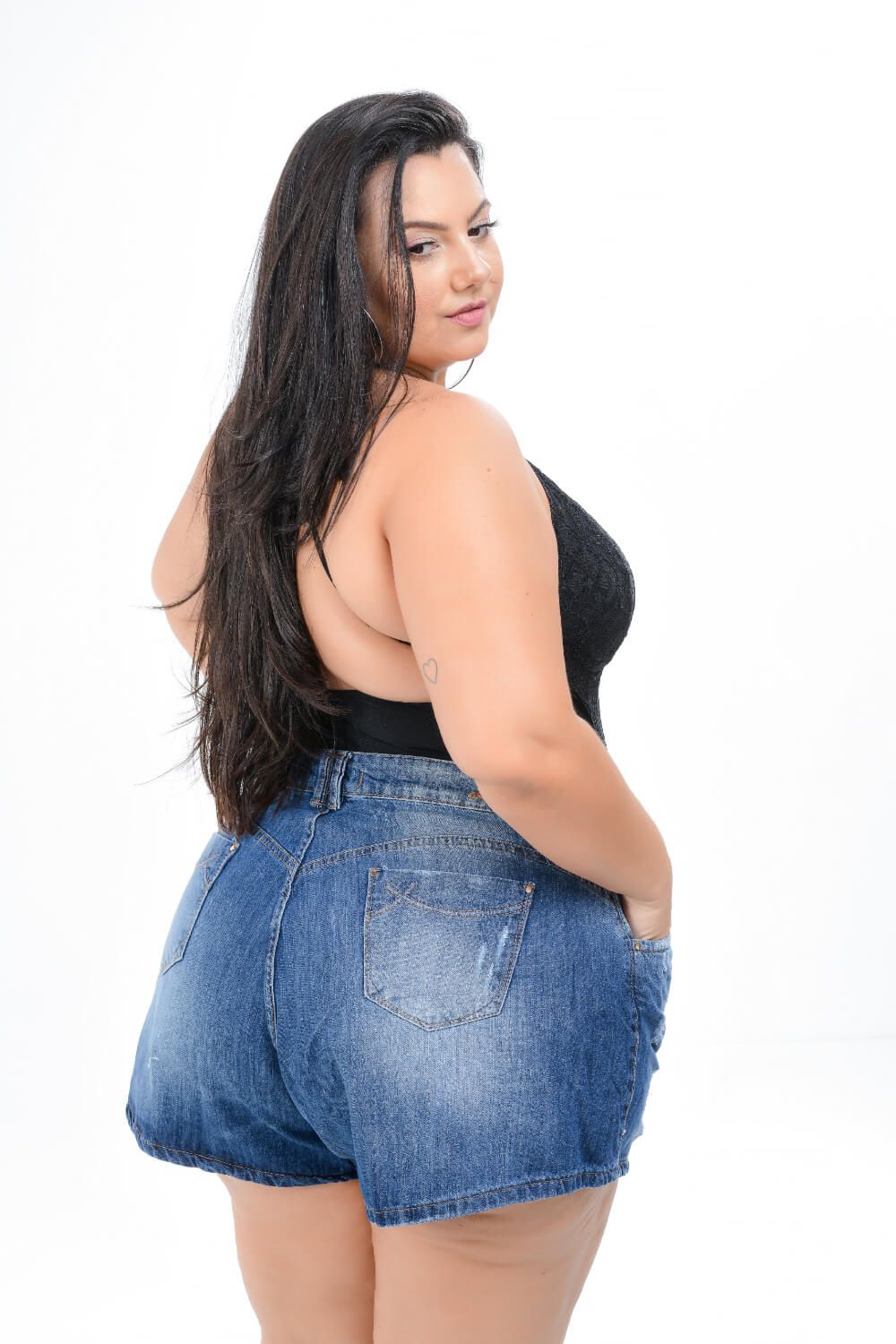 Shorts Feminino Jeans Sem Lycra Godê Plus Size Cintura Alta Xtracharmy