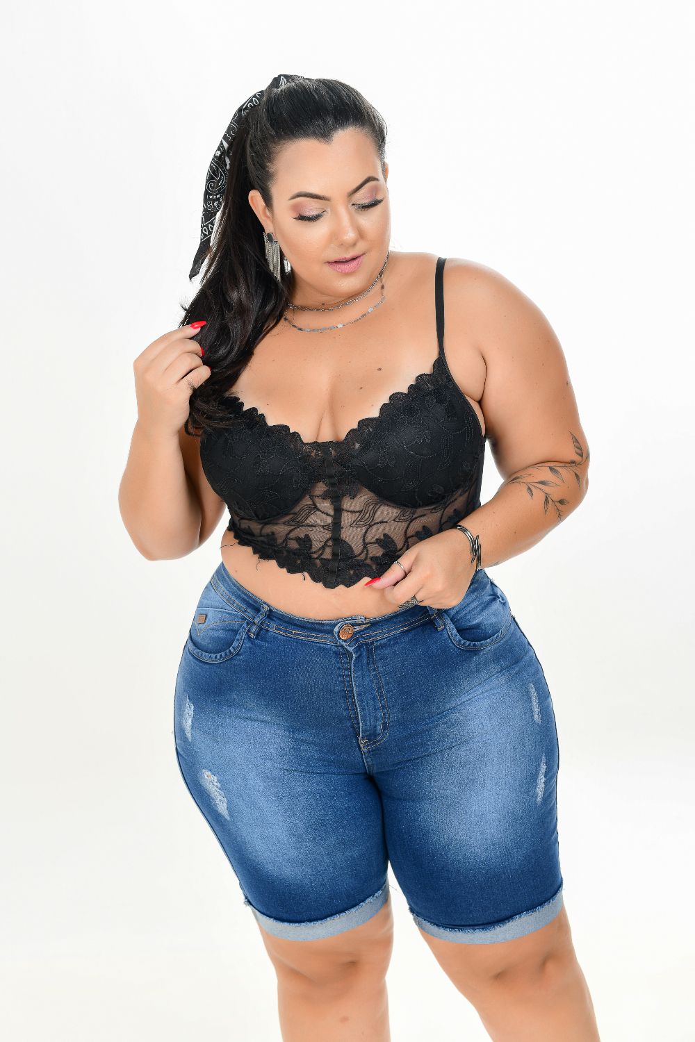 Bermuda Feminina Jeans Plus Size Cintura Alta Com Lycra