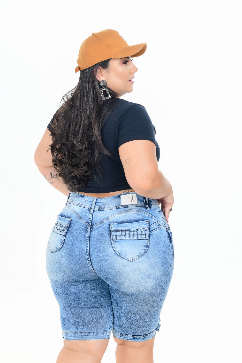 Bermuda Feminina Jeans Ciclista Plus Size Com Lycra Cintura Alta