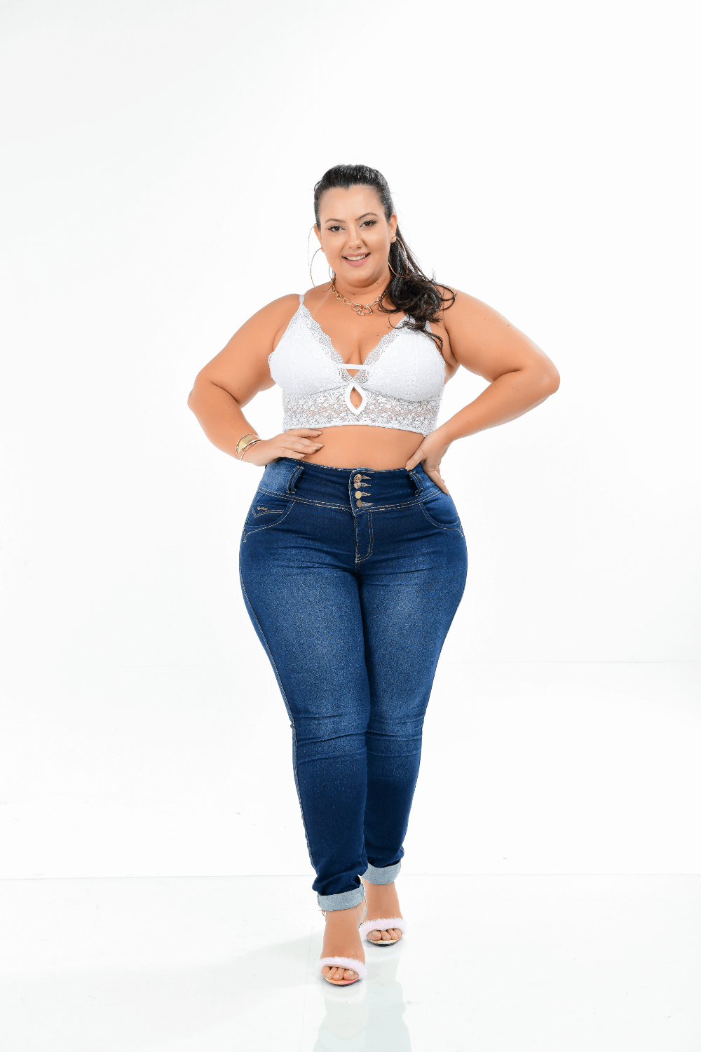 Calça Feminina Jeans Skinny Plus Size Cintura Média Xtracharmy