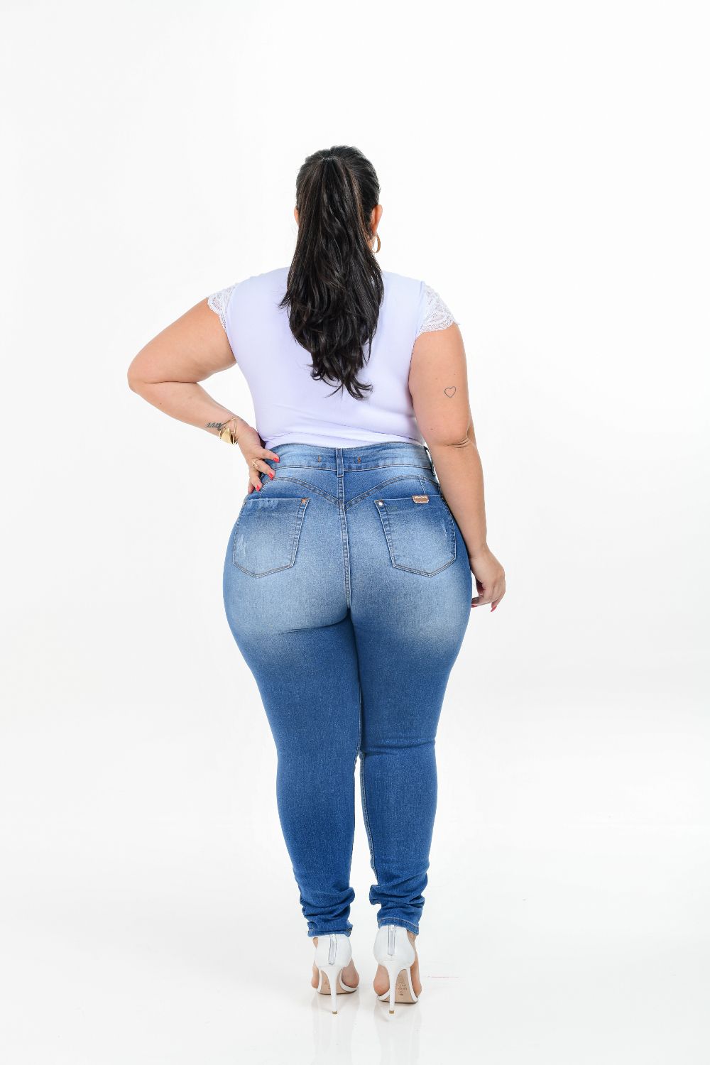 Calça Feminina Jeans Plus Size Cinta Modeladora Cintura Alta