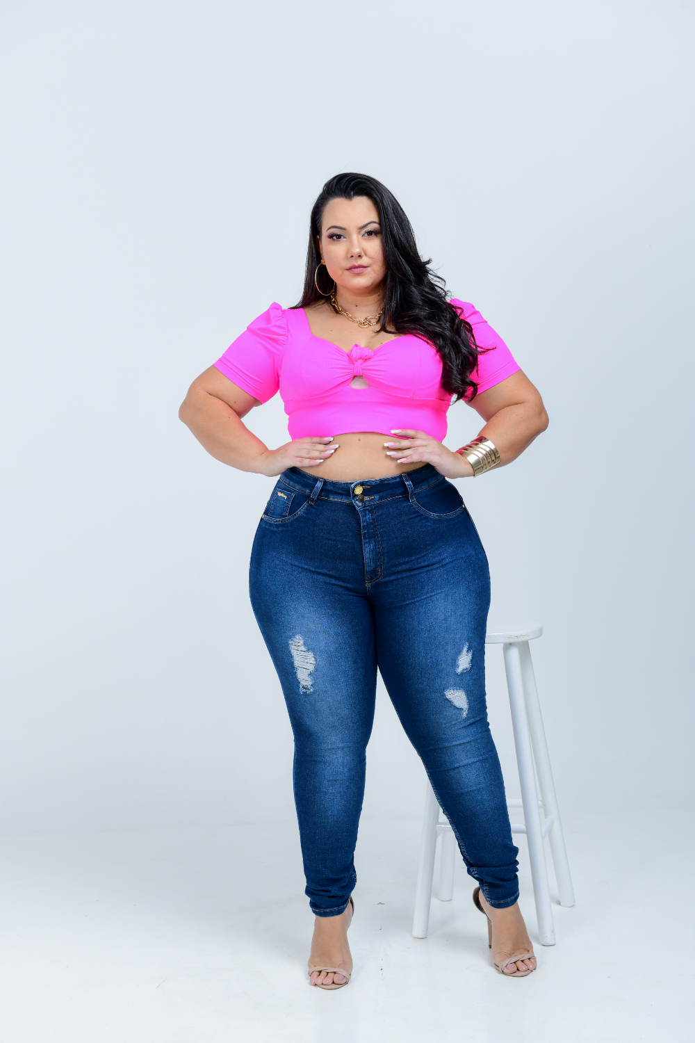 Calça Feminina Jeans Skinny Plus Size Cintura Alta Cinta Modeladora Xtracharmy