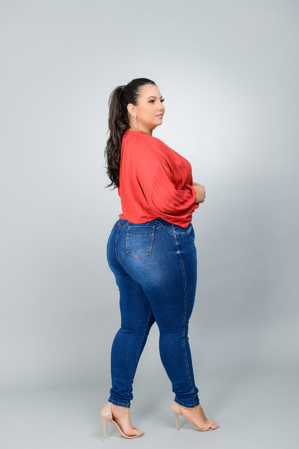 Calça Feminina Skinny Jeans Plus Size Cintura Média