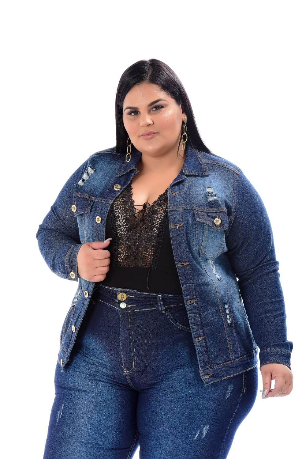 Max Jaqueta Feminina Jeans Plus Size Com Detalhes De Rasgo Xtracharmy